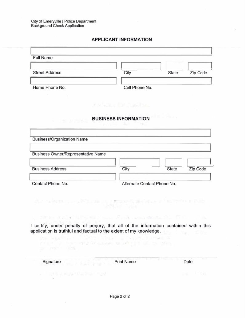 Large thumbnail of Emeryville Background Check Application for Massage Establishment