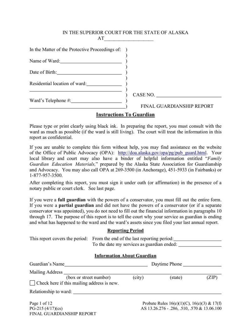 Large thumbnail of Form PG-215 Final Guardianship Report - May 2017