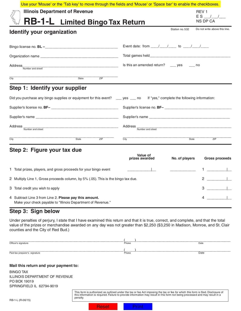 Large thumbnail of Limited Bingo Tax Return (Form RB-1-L) - May 2015