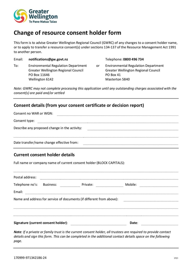 Large thumbnail of Change of Resource Consent Holder Form - Jul 2021