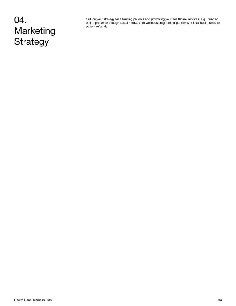 Health Care Business Plan for planning the structure, services and budgeting of a medical or wellness organization