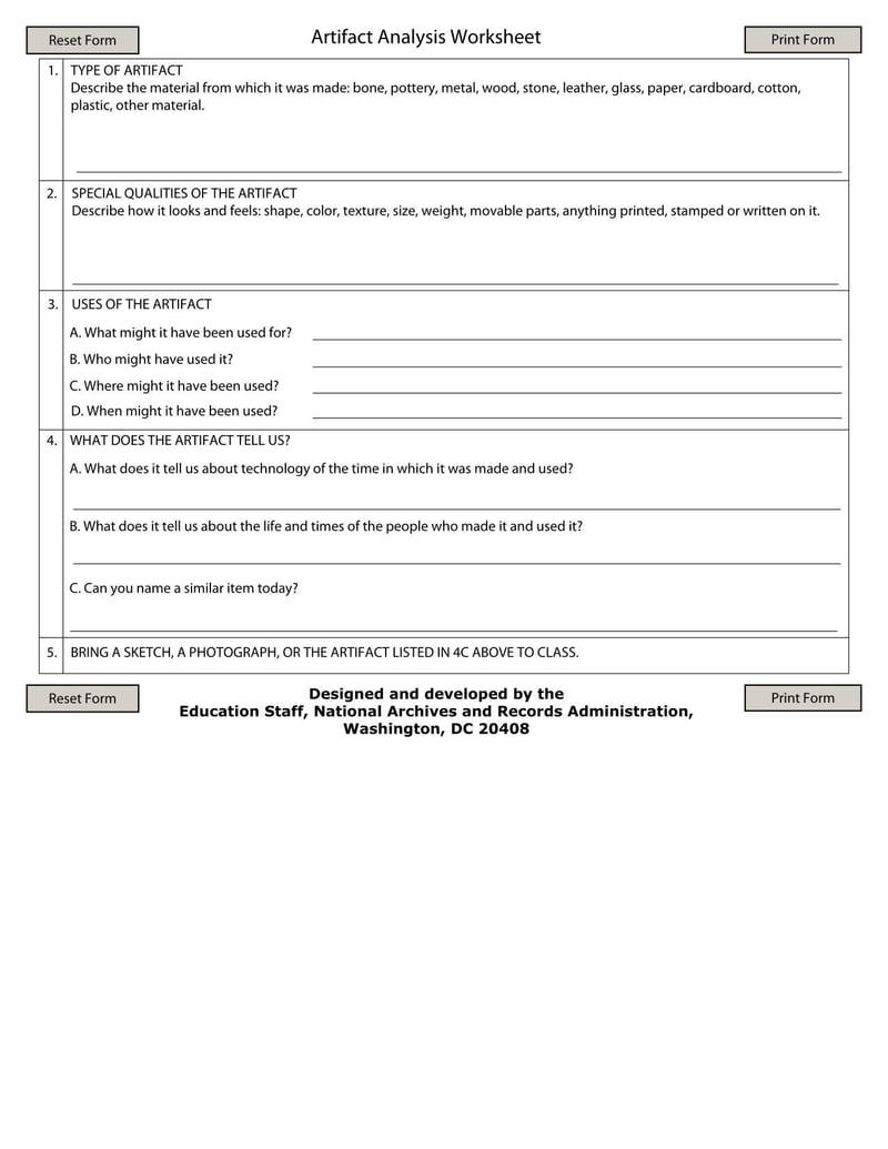 Large thumbnail of Washington Artifact Analysis Worksheet