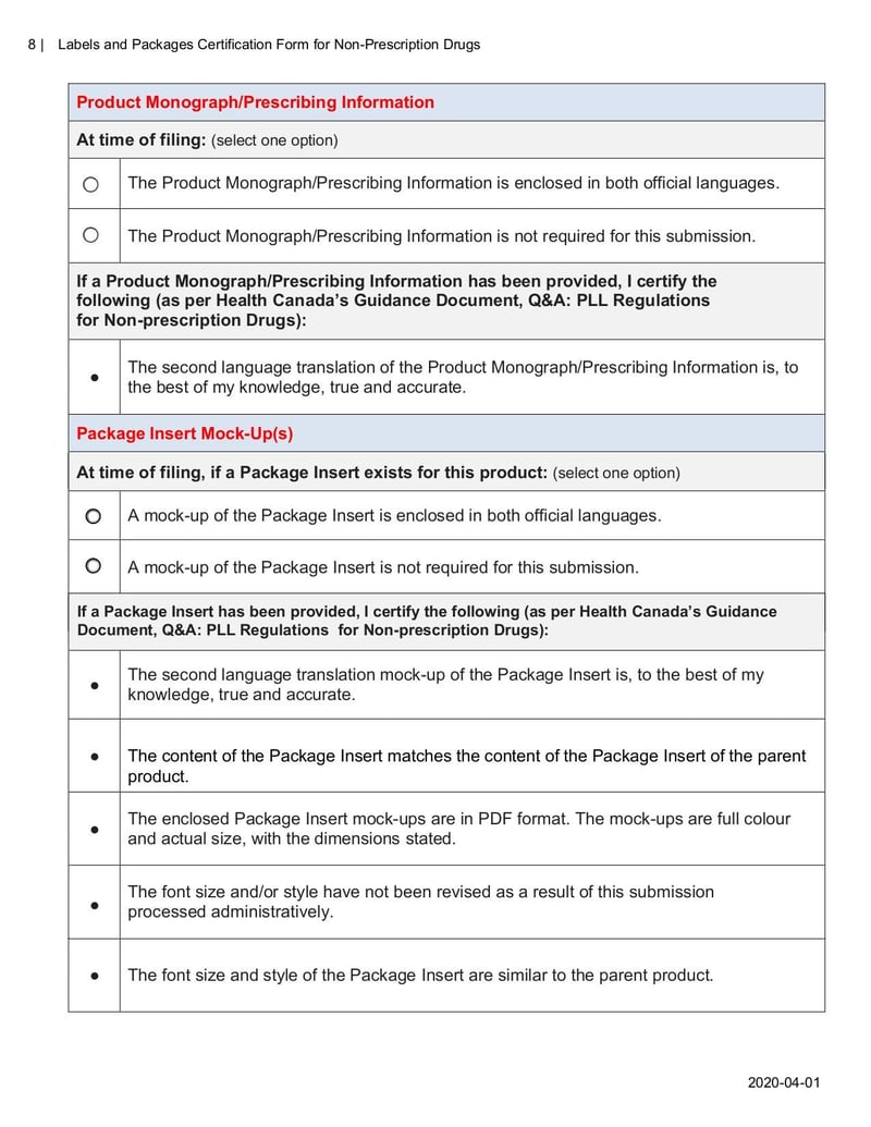 Large thumbnail of Labels Packages Certification Form for Non-Prescription Drugs - Feb 2020