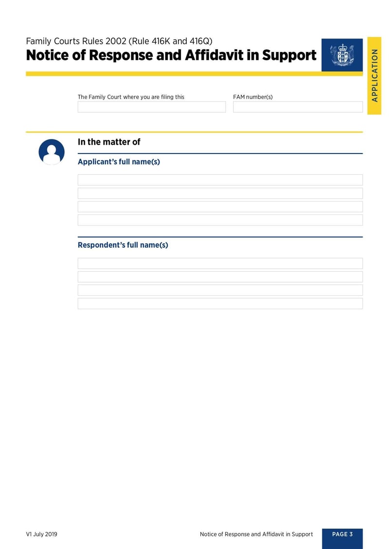 Large thumbnail of Notice of Response and Affidavit in Support Form - Oct 2019