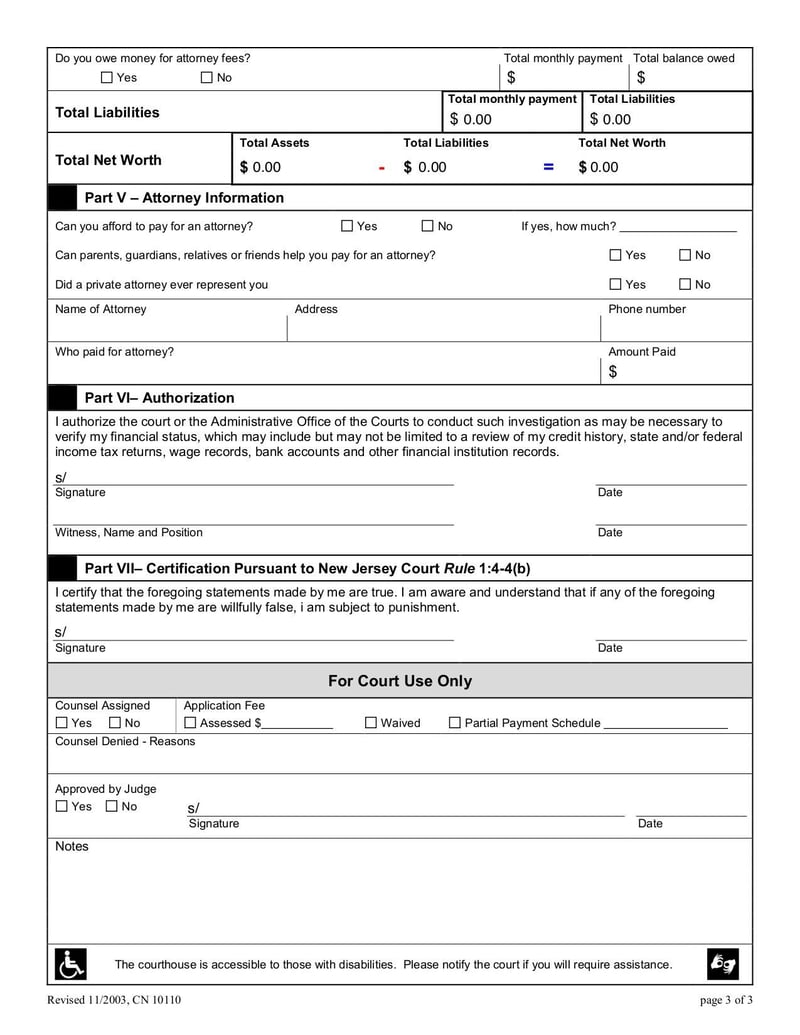 Large thumbnail of Financial Questionnaire to Establish Indigency - Nov 2003
