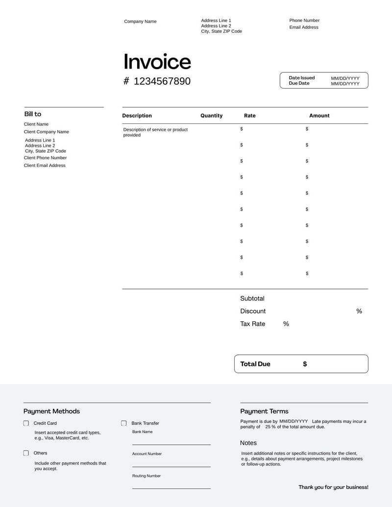 Contractor Invoice Template for invoicing clients for labor, materials, and project-based work