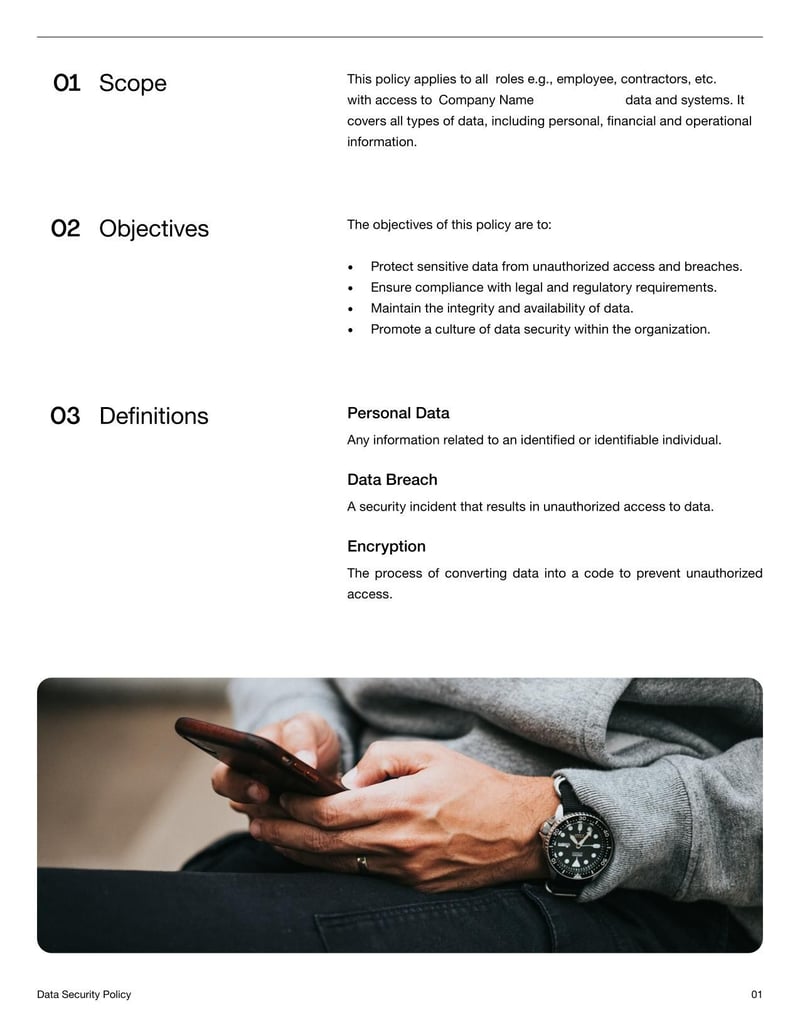 Data Security Policy Document outlining guidelines for handling sensitive company information