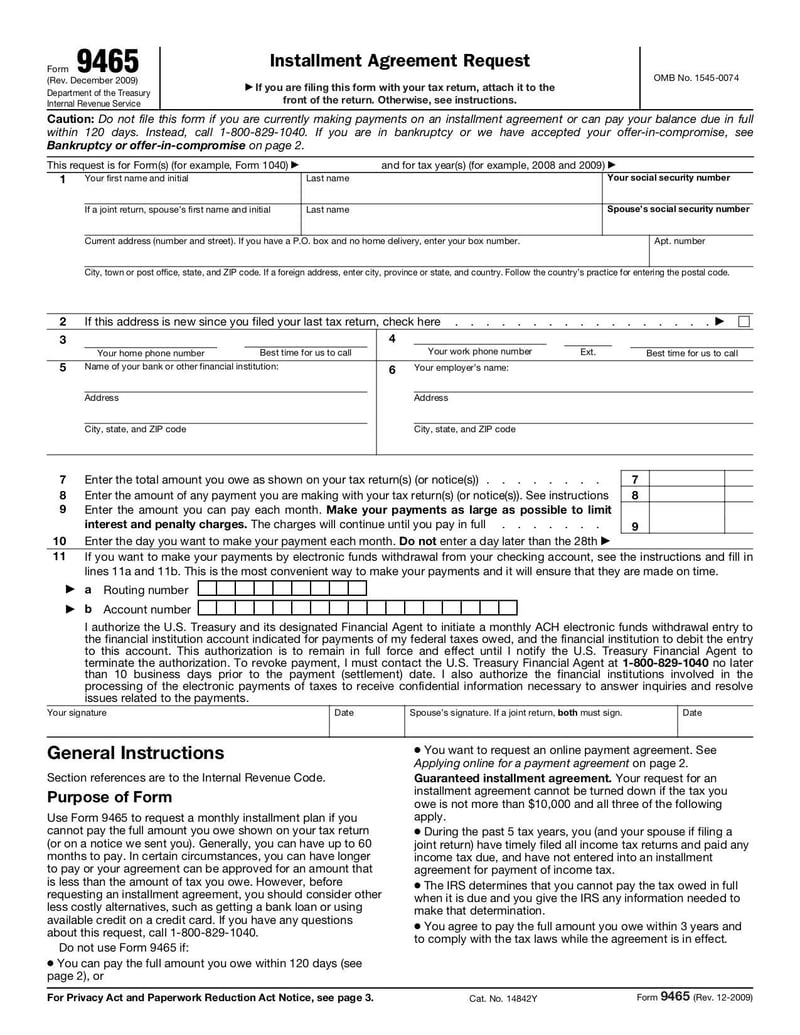 Large thumbnail of Form 9465 - Dec 2009