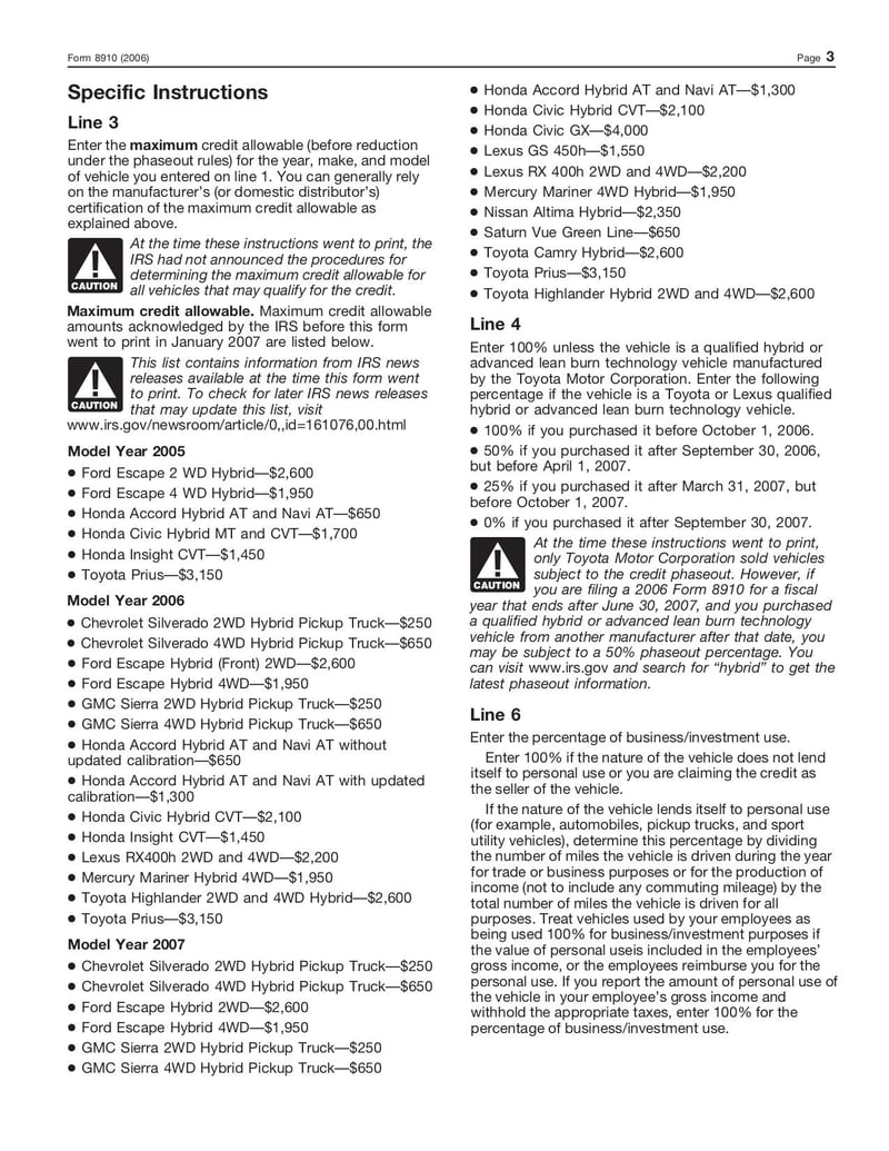 Large thumbnail of Form 8910 - Nov 2006