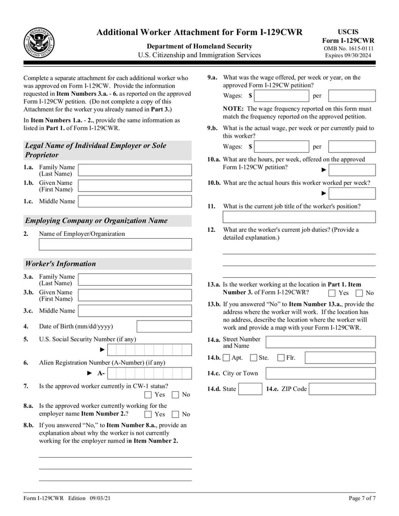 Thumbnail of Form I-129CWR - Sep 2021 - page 6