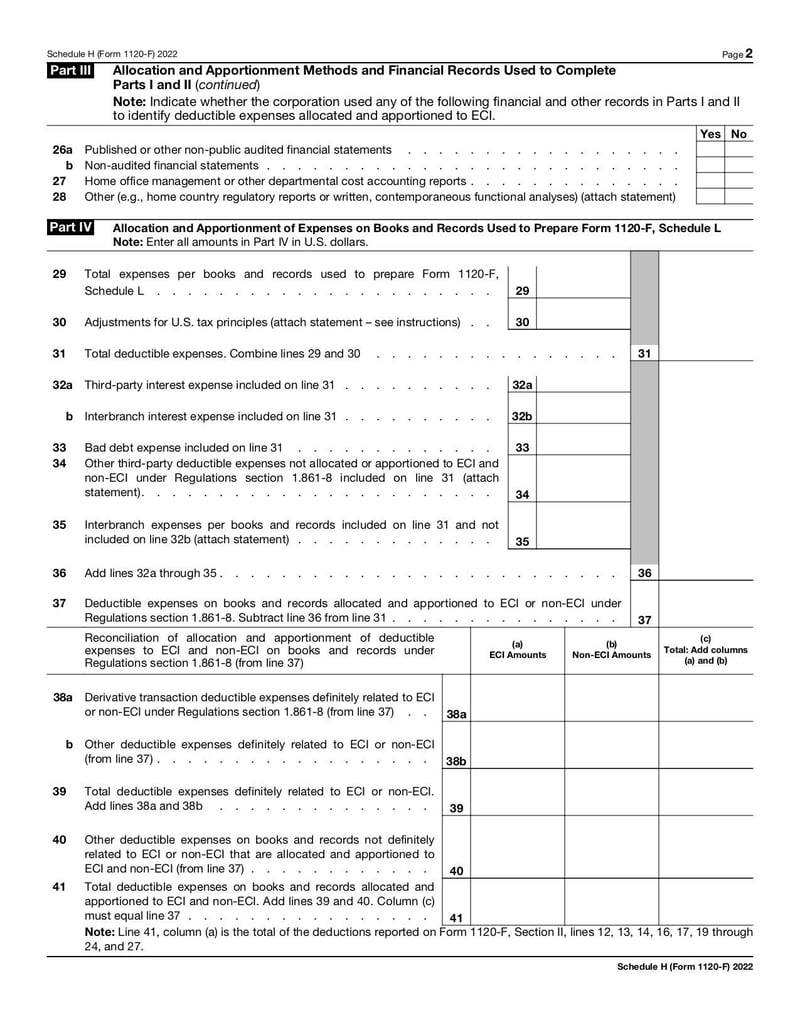 Large thumbnail of Schedule H (Form 1120-F) - Jan 2022