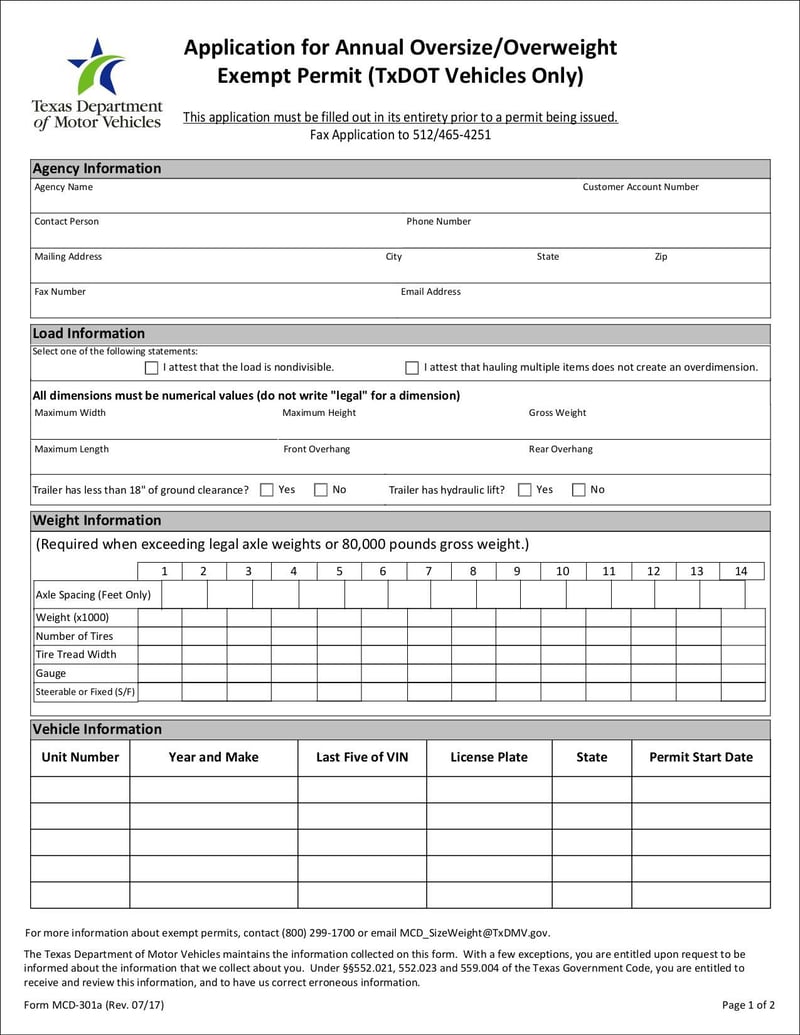 Application for Texas Title and/or Registration for a Trailer 