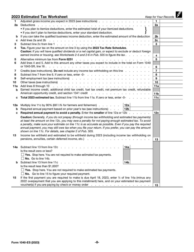 Large thumbnail of Form 1040-ES - Jan 2023