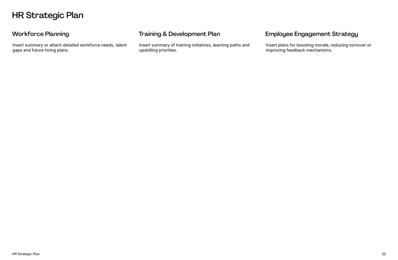HR strategic plan template for aligning workforce goals with company objectives and compliance tracking