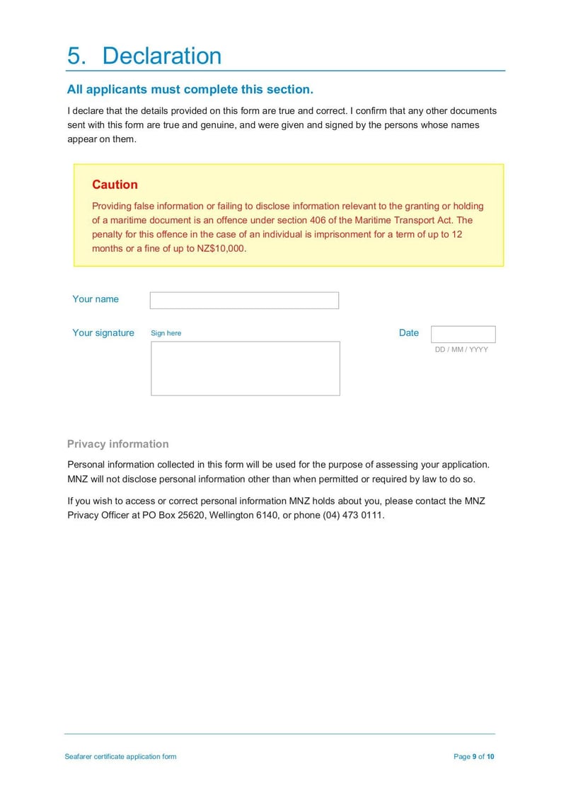 Large thumbnail of Seafarer Certificate Application Form - Oct 2020