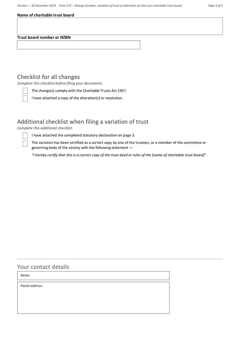 Large thumbnail of Form CT3 Change of Name, Variation of Trust or Alteration of Rules of a Charitable Trust Board - Nov 2022