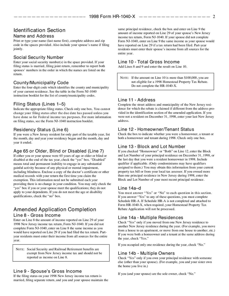 Large thumbnail of Form HR-1040-X - Jan 1998