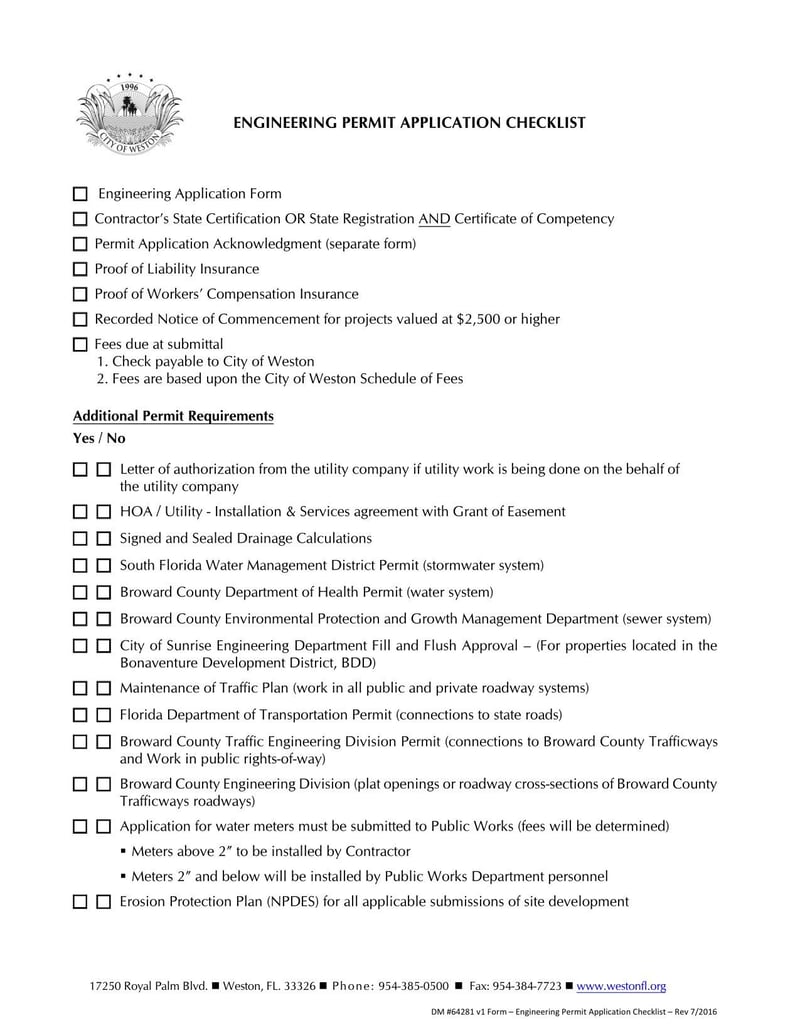 Large thumbnail of Weston Engineering Permit Application Checklist - Jul 2016