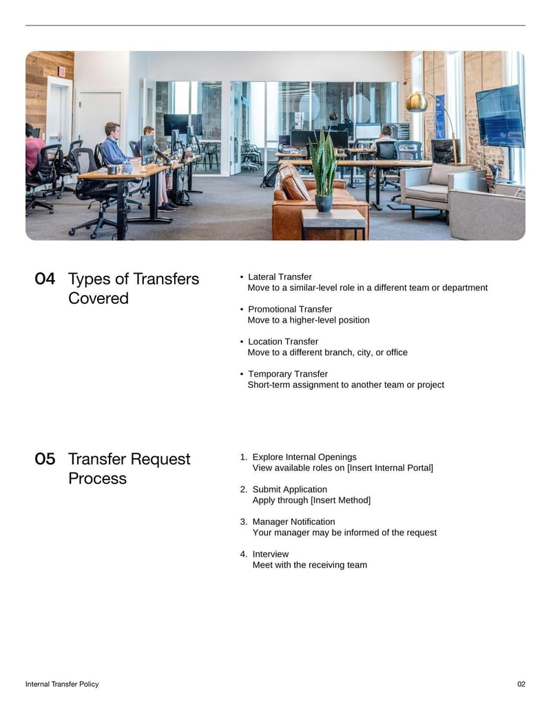 Internal Transfer Policy for guiding employee moves between departments or roles within a company