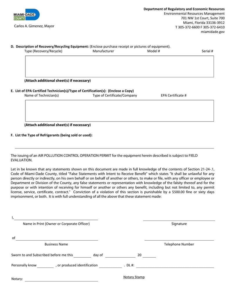 Large thumbnail of Miami-Dade County Stratospheric Ozone Protection Program Annual Operating Permit Application