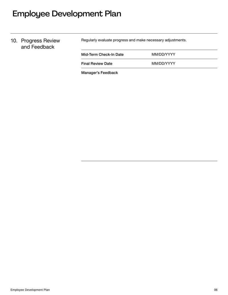 Employee Development Plan outlining strategies for an employee's professional growth and skill enhancement