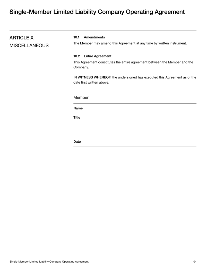 Single-Member LLC Operating Agreement for sole proprietors forming a limited liability company