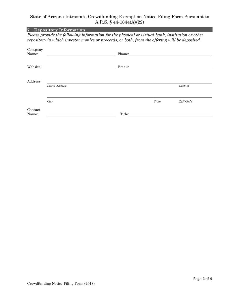 Large thumbnail of Arizona Intrastate Crowdfunding Exemption Notice - Aug 2018