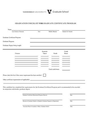 Graduation Checklist for Graduate Certificate Program | Fill online ...