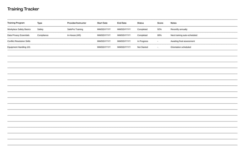 Employee Training Tracker for monitoring completed and upcoming training sessions