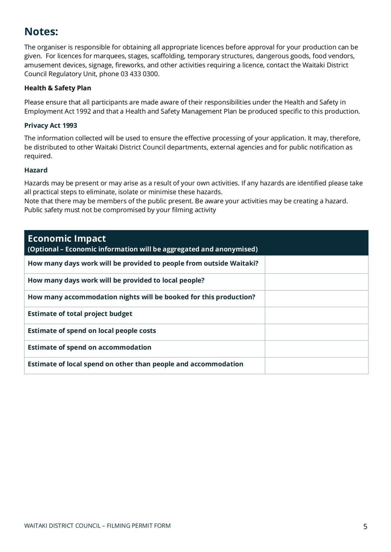 Large thumbnail of Waitaki District Filming Approval Application Form - Sep 2021