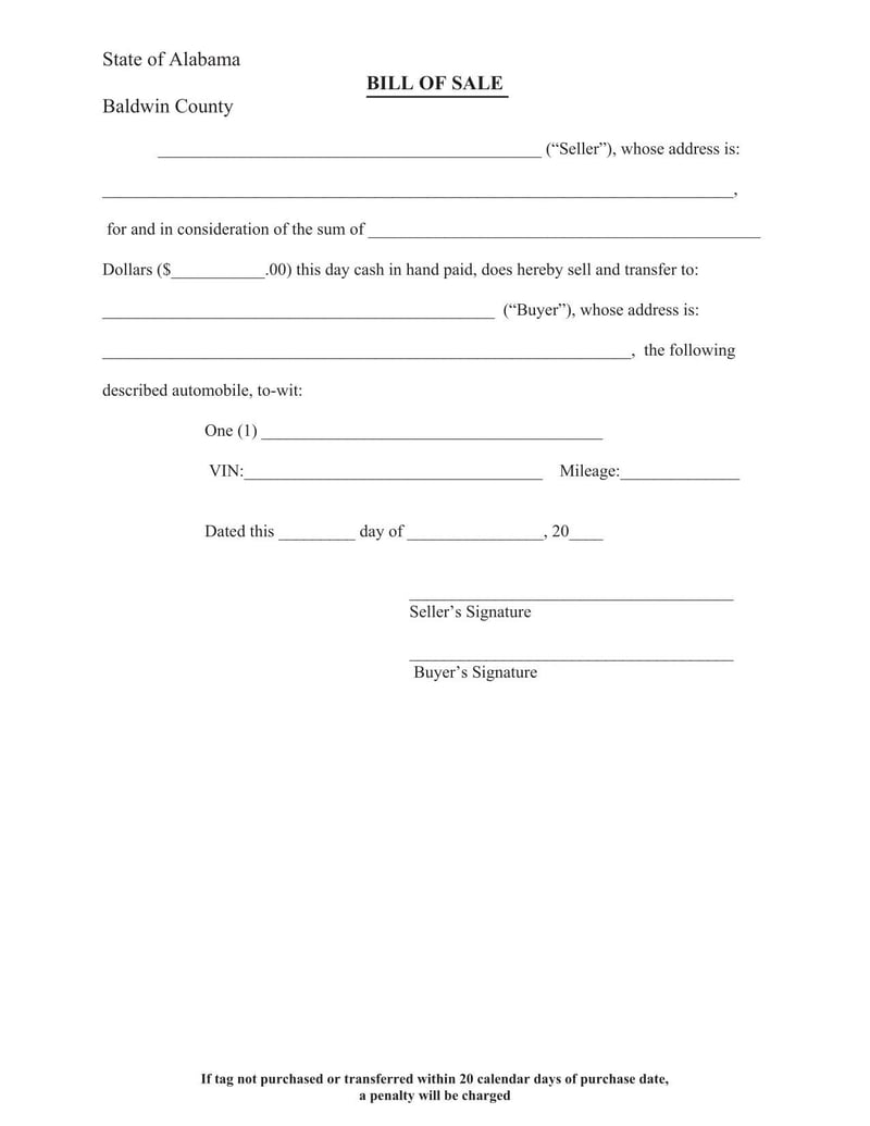 Baldwin Motor Vehicle Bill of Sale | Fill and sign with Lumin for Free Printable Vehicle Bill Of Sale