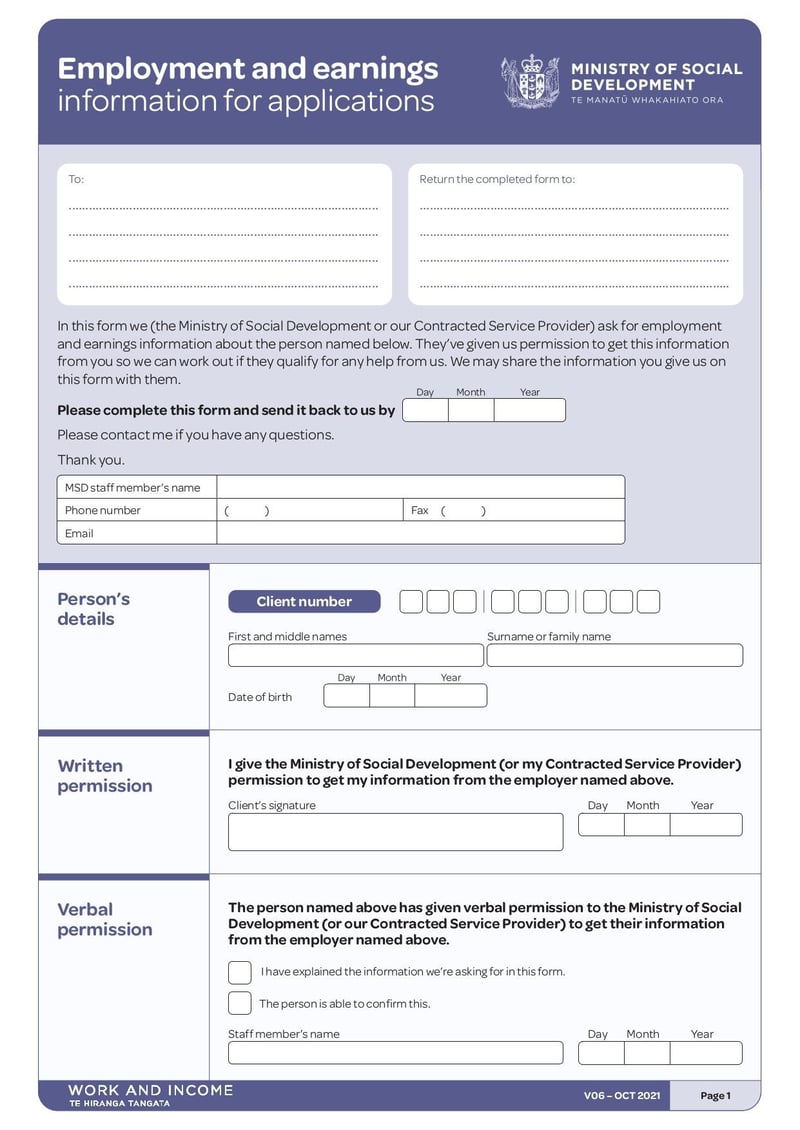 Large thumbnail of Employment and Earnings Information for Applications – V06 Form - Oct 2021