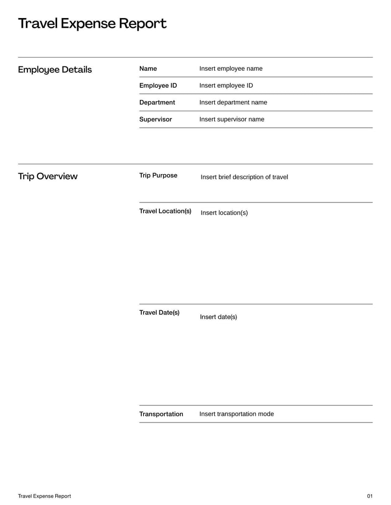 Travel Expense Report for documenting business-related travel costs and reimbursements