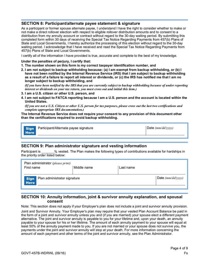 Large thumbnail of Governmental 457(B) Withdrawal Request - Oct 2016