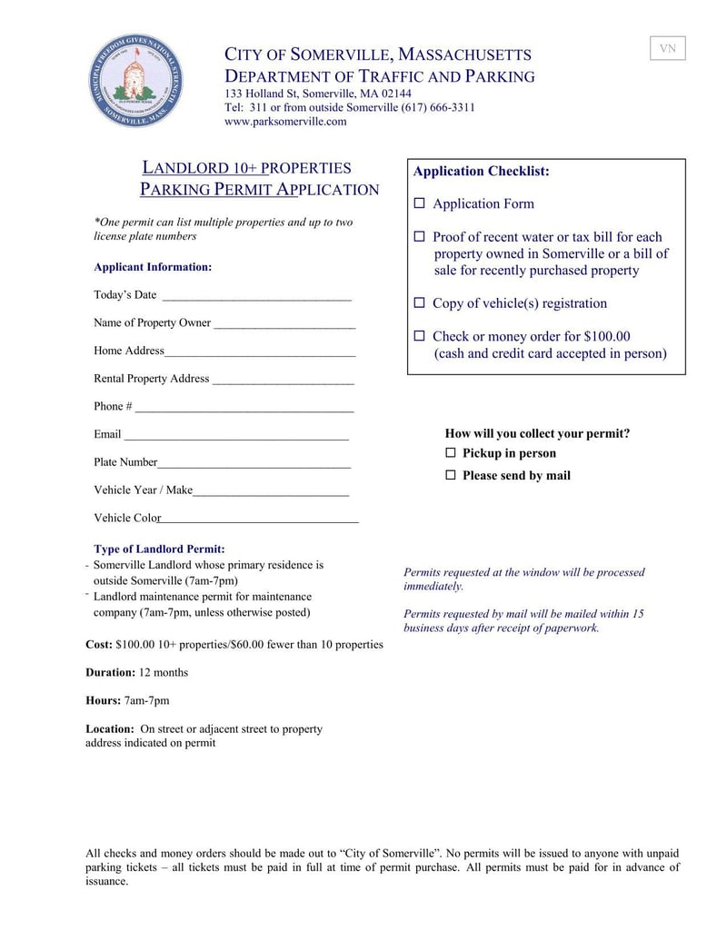 Large thumbnail of Somerville Landlord 10+ Properties Parking Permit Application
