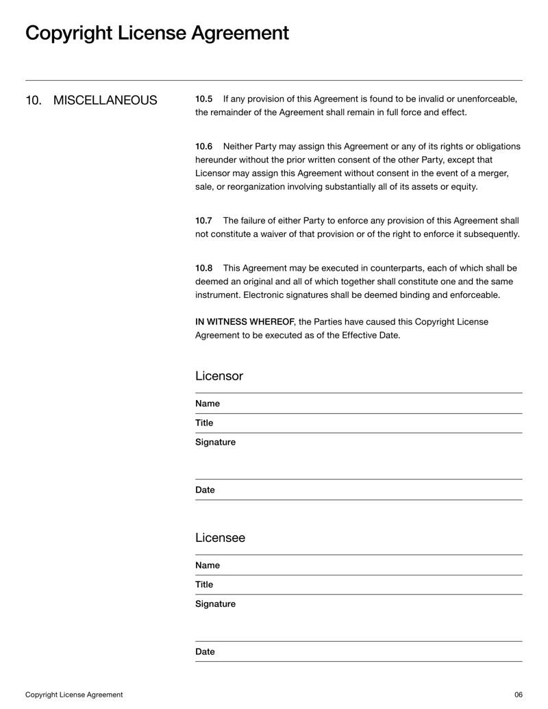 Copyright License Agreement detailing license scope, fees and intellectual property terms