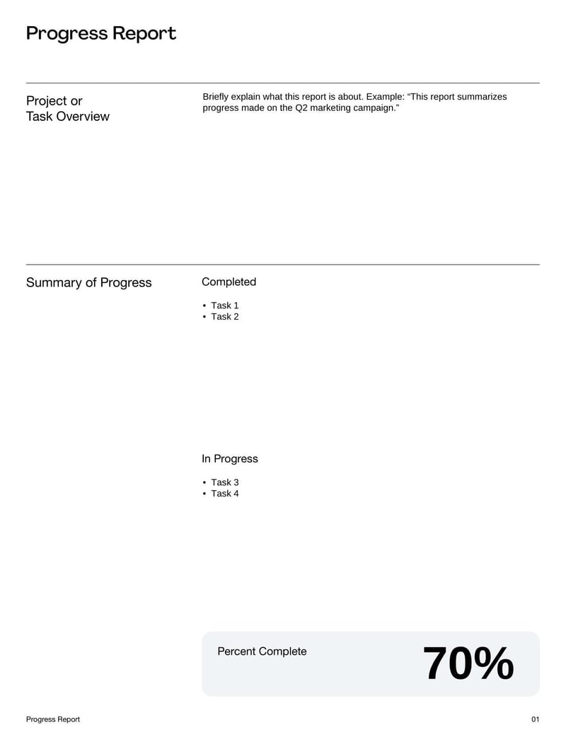 Progress Report for summarizing achievements and performance over a set period