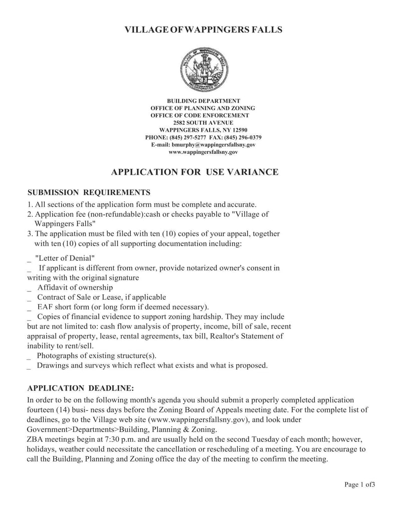 Large thumbnail of Wappingers Falls Application for Use Variance