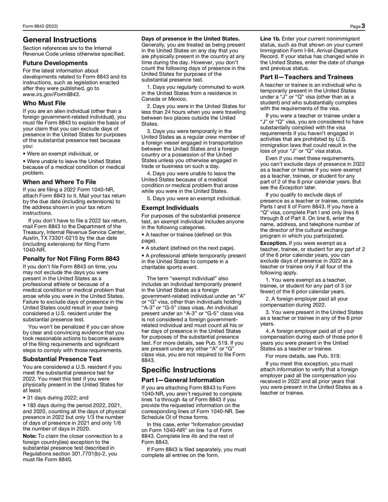 Large thumbnail of Form 8843 - Jan 2022