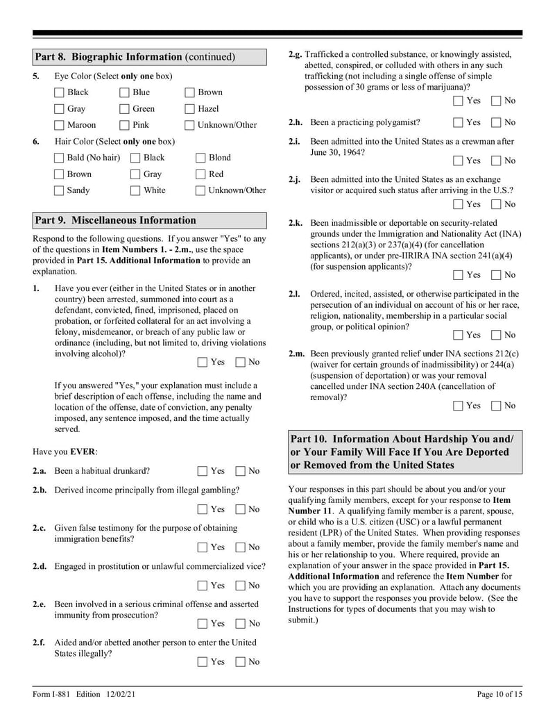 Thumbnail of Form I-881 - Dec 2021 - page 9
