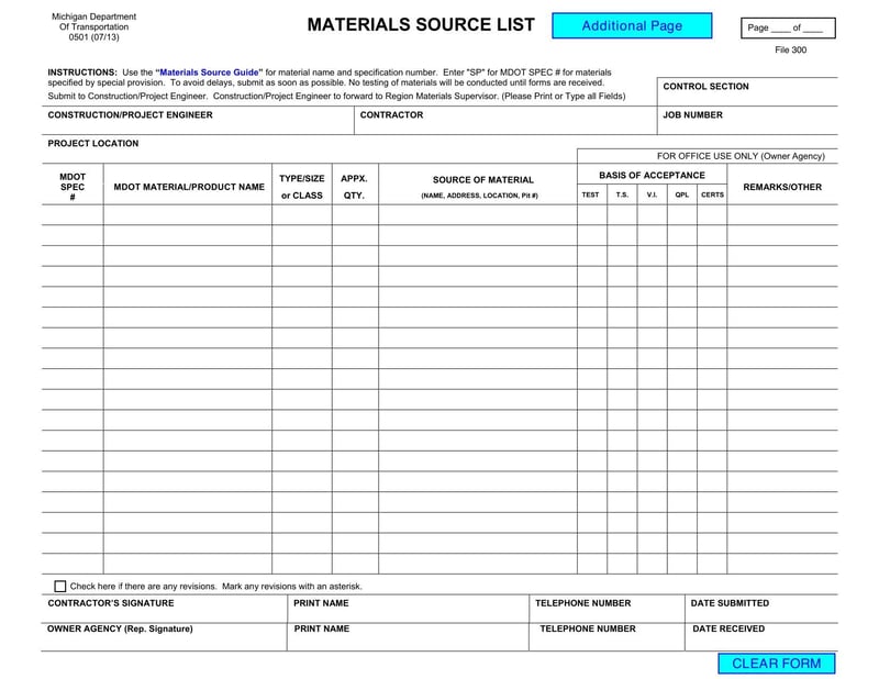 Large thumbnail of MDOT Form 0501