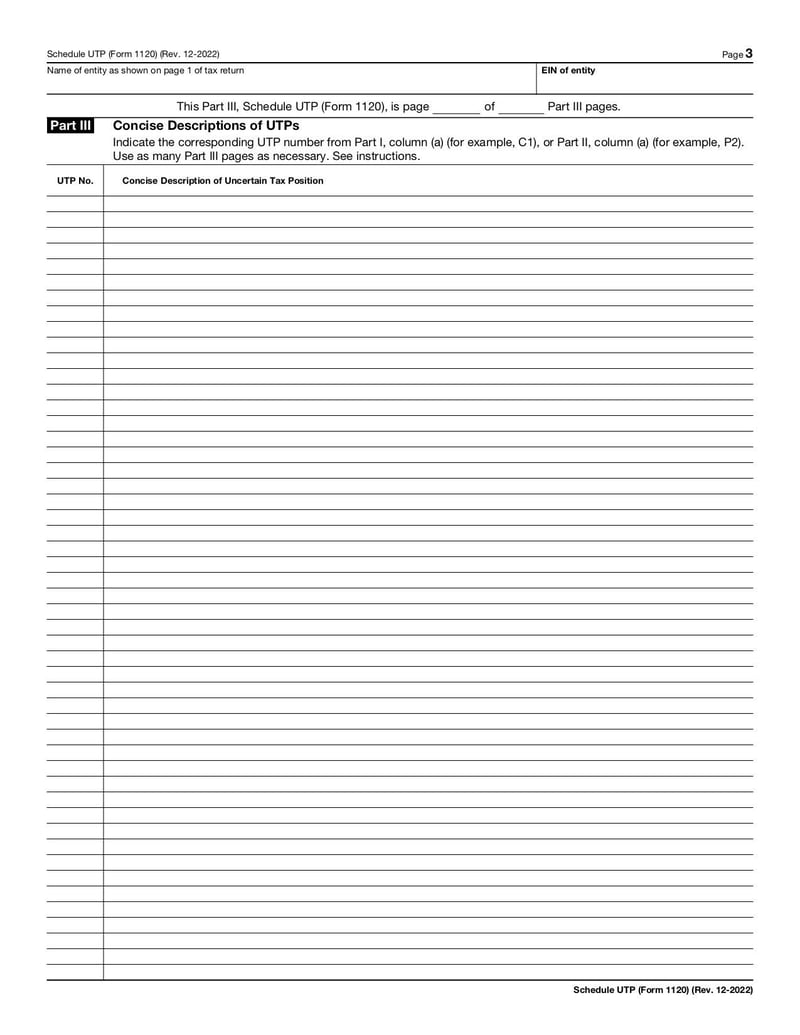 Large thumbnail of Schedule UTP (Form 1120) - Dec 2022