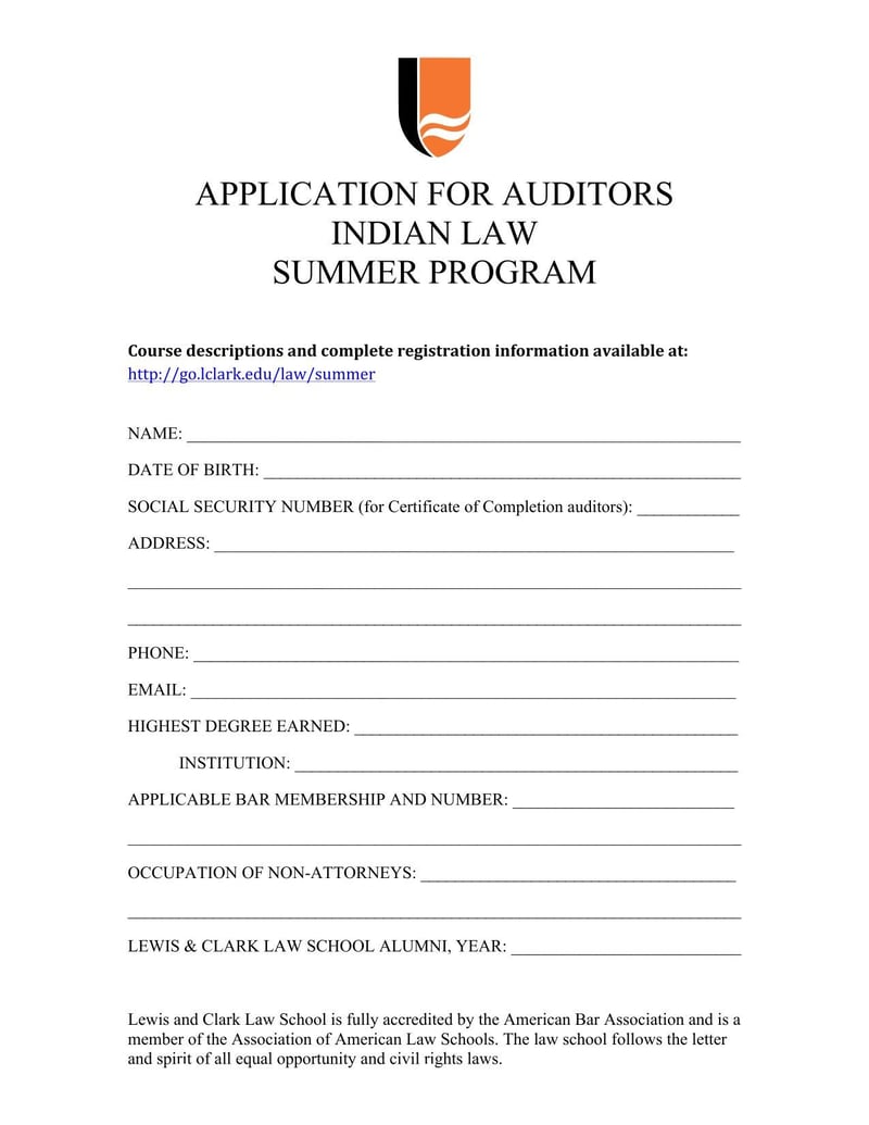 Large thumbnail of Lewis & Clark Law School Application for Auditors Indian Law Summer Program
