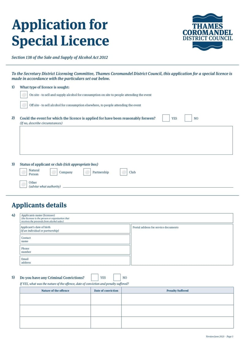 Thumbnail of Special Licence Application Form - Jun 2021 - page 2