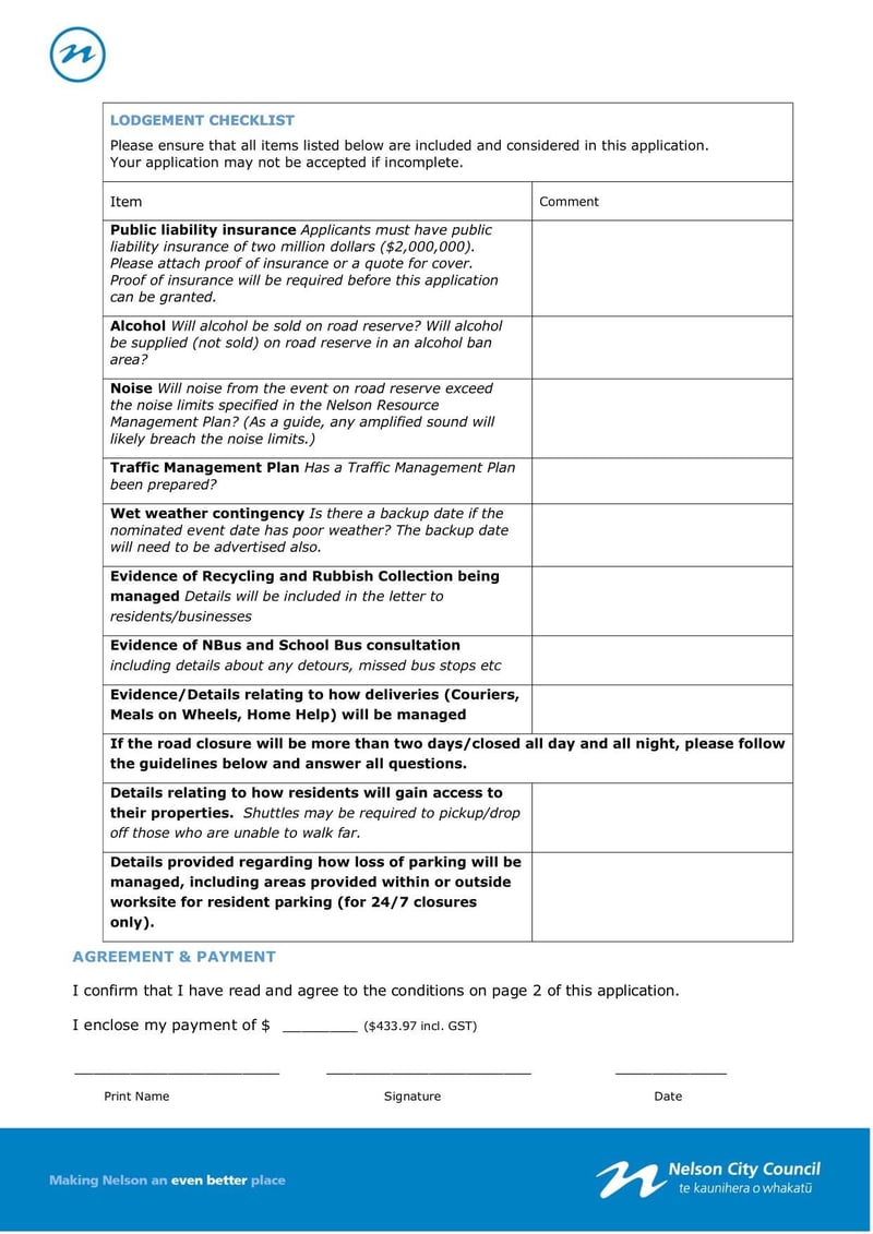 Large thumbnail of Application for a Temporary Road Closure Form - Jul 2022