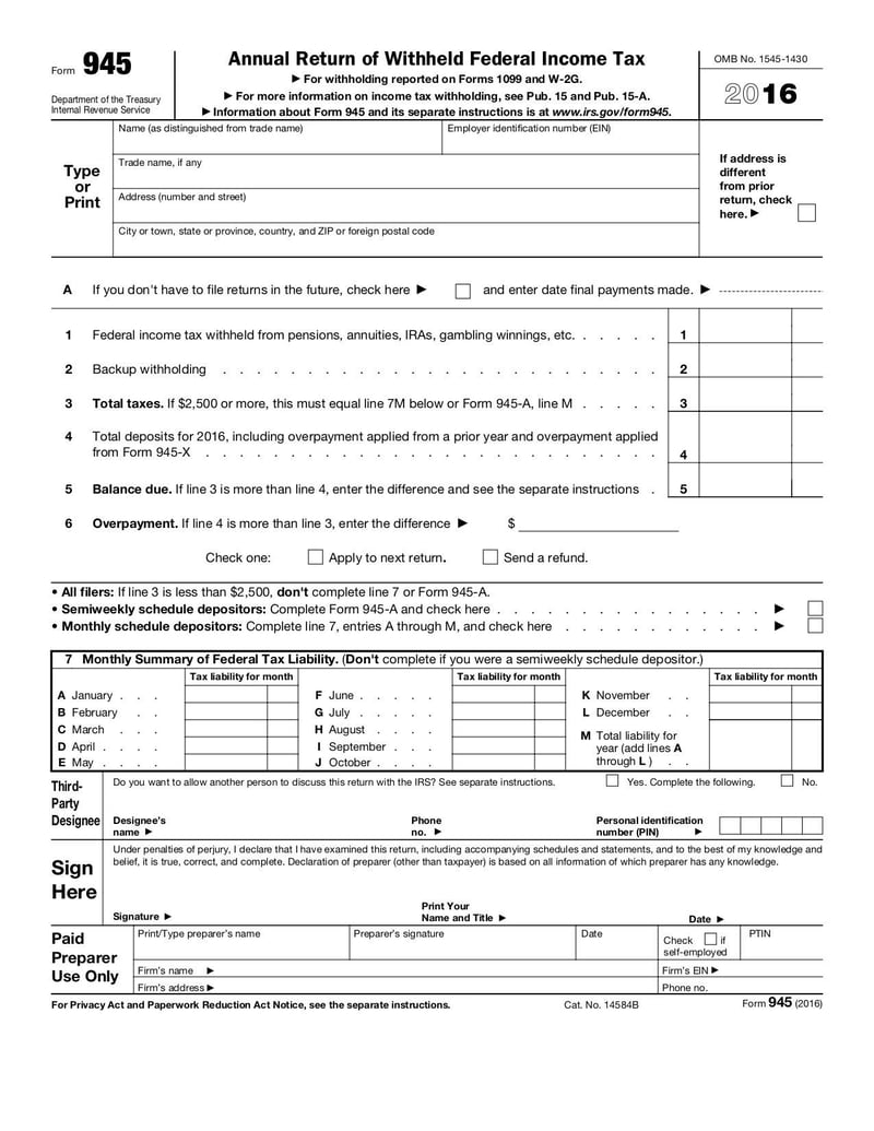 Large thumbnail of Form 945 - Oct 2016