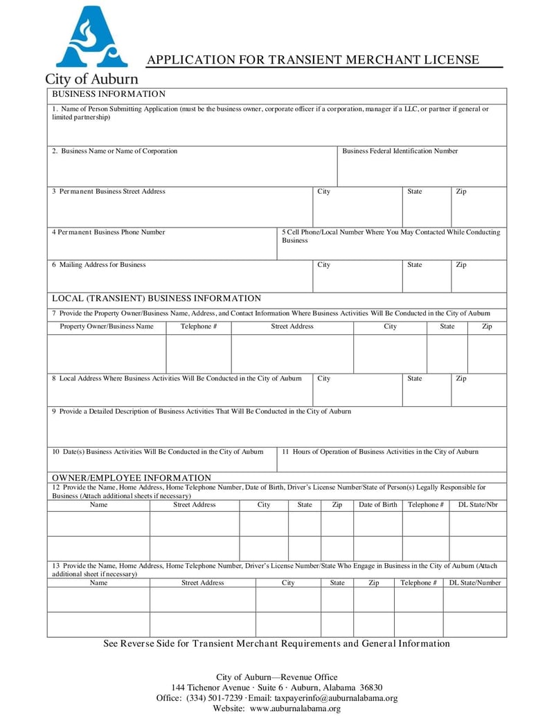 Large thumbnail of Application for Transient Merchant License - Jan 2021