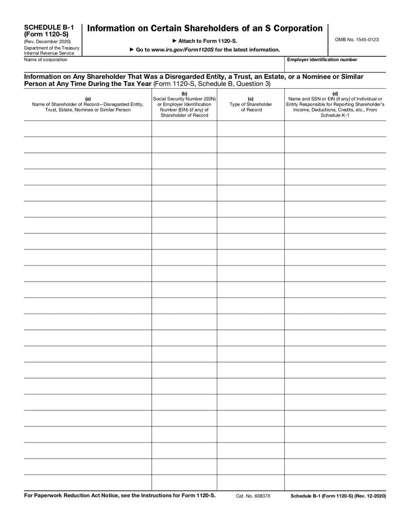 Large thumbnail of Schedule B-1 (Form 1120-S) - Dec 2020