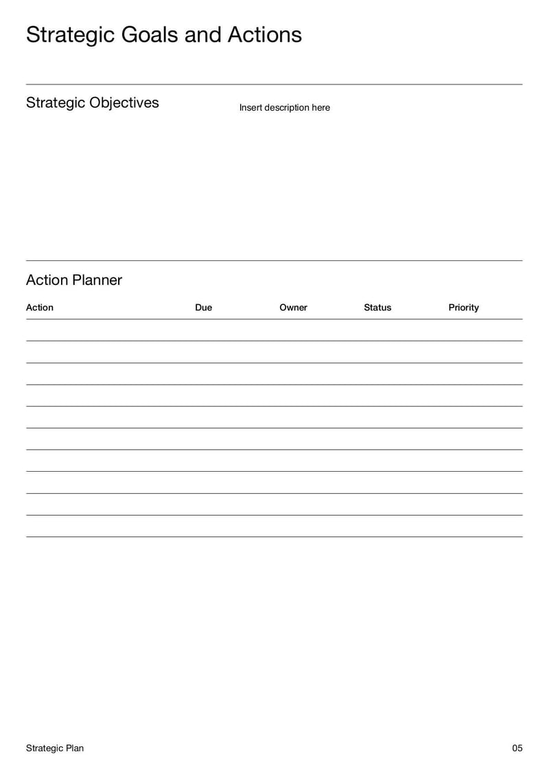 Strategic Plan outlining business goals, key initiatives, and action steps for long-term success