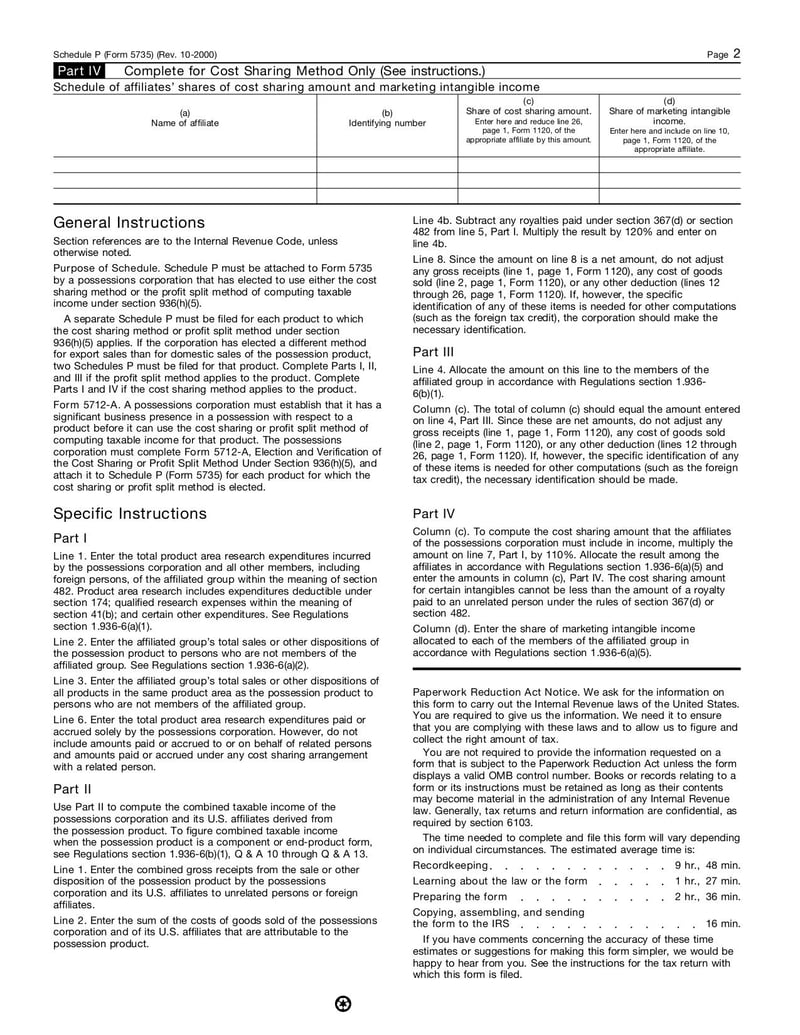Large thumbnail of Form 5735 (Schedule P) - Oct 2000